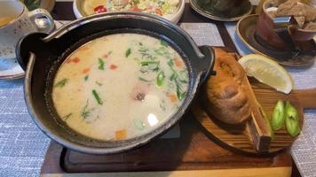 Fish soup in Finnish with a pie on the table video