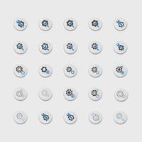 conjunto de iconos de engranaje y llave inglesa conjunto ilustración vectorial. paquete de iconos de herramientas de servicio para ui, redes sociales, sitio web aislado en fondo blanco. icono de configuración de estilo plano. vector