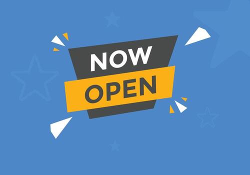 Ahora abre el botón. ahora abra la burbuja del habla. plantilla de signo de etiqueta colorida. ahora abra la plantilla web de texto. ilustración vectorial vector