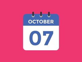 october 7 calendar reminder. 7th october daily calendar icon template. Calendar 7th october icon Design template. Vector illustration