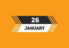 january 26 calendar reminder. 26th january daily calendar icon template. Calendar 26th january icon Design template. Vector illustration