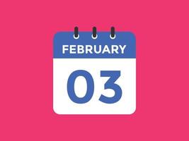 february 3 calendar reminder. 3rd february daily calendar icon template. Calendar 3rd february icon Design template. Vector illustration