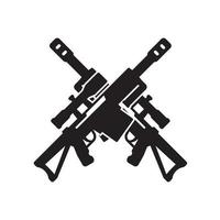 icono de rifle de francotirador, dos armas cruzadas en blanco vector