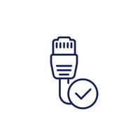 ethernet cable and check mark line icon vector