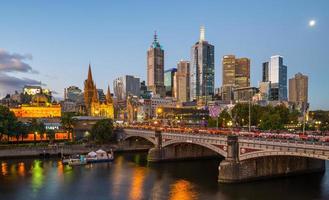 MELBOURNE, AUSTRALIA - FEBRUARY 18 2016 - Melbourne cityscape during the White Night festival in the evening. photo