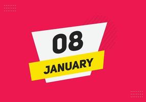 january 8 calendar reminder. 8th january daily calendar icon template. Calendar 8th january icon Design template. Vector illustration