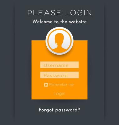 Login window with woman head icon, log in page design