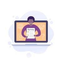 online survey vector illustration with african american woman