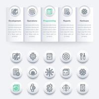 development infographics, banner design and line icons set vector