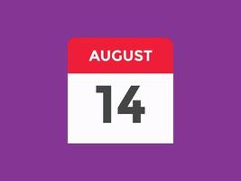 august 14 calendar reminder. 14th august daily calendar icon template. Calendar 14th august icon Design template. Vector illustration