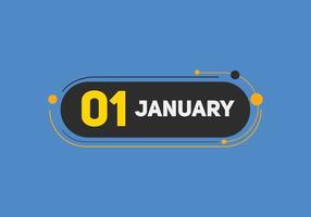 january 1 calendar reminder. 1st january daily calendar icon template. Calendar 1st january icon Design template. Vector illustration