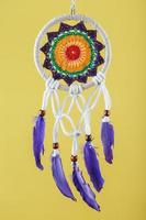 Amulet Dreamcatcher on a yellow background close-up protecting the sleeper photo