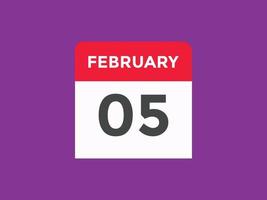 february 5 calendar reminder. 5th february daily calendar icon template. Calendar 5th february icon Design template. Vector illustration