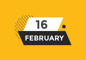 february 16 calendar reminder. 16th february daily calendar icon template. Calendar 16th february icon Design template. Vector illustration