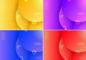 fondo abstracto círculos de color amarillo, púrpura, azul y rojo diseño de elementos geométricos con decoración de patrones de semitonos de puntos vector