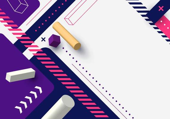 Abstract modern hipster minimal 3D geometric bright color pattern on white background