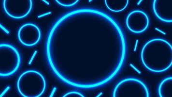 Abstract glowing blue neon lighting effect circles geometric frames pattern on dark background technology concept vector