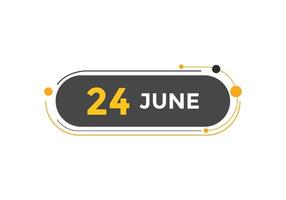 june 24 calendar reminder. 24th june daily calendar icon template. Calendar 24th june icon Design template. Vector illustration