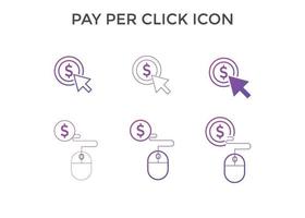 conjunto de iconos de pago por clic. concepto de seo, cobro de pagos y diseño web. icono de ppc vector