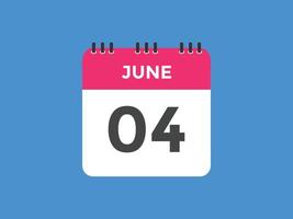 june 4 calendar reminder. 4th june daily calendar icon template. Calendar 4th june icon Design template. Vector illustration