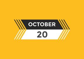 october 20 calendar reminder. 20th october daily calendar icon template. Calendar 20th october icon Design template. Vector illustration