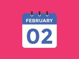 february 2 calendar reminder. 2nd february daily calendar icon template. Calendar 2nd february icon Design template. Vector illustration