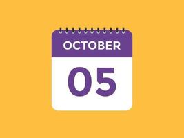 october 5 calendar reminder. 5th october daily calendar icon template. Calendar 5th october icon Design template. Vector illustration