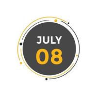 Recordatorio del calendario del 8 de julio. Plantilla de icono de calendario diario del 8 de julio. plantilla de diseño de icono de calendario 8 de julio. ilustración vectorial vector