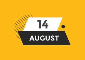 august 14 calendar reminder. 14th august daily calendar icon template. Calendar 14th august icon Design template. Vector illustration