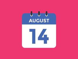 august 14 calendar reminder. 14th august daily calendar icon template. Calendar 14th august icon Design template. Vector illustration