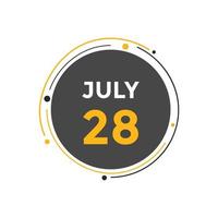 july 28 calendar reminder. 28th july daily calendar icon template. Calendar 28th july icon Design template. Vector illustration