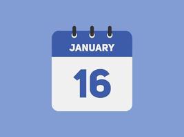 january 16 calendar reminder. 16th january daily calendar icon template. Calendar 16th january icon Design template. Vector illustration