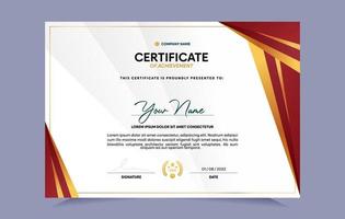 Red and gold certificate of achievement template set with gold badge and border. For award, business, and education needs. Vector Illustration