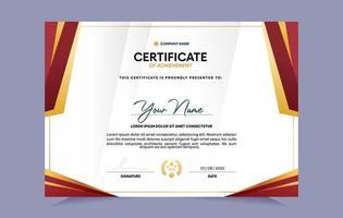 Red and gold certificate of achievement template set with gold badge and border. For award, business, and education needs. Vector Illustration