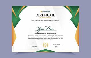 Green and gold certificate of achievement template set with gold badge and border. For award, business, and education needs. Vector Illustration