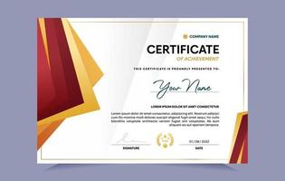 Red and gold certificate of achievement template set with gold badge and border. For award, business, and education needs. Vector Illustration