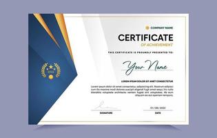 Blue and gold certificate of achievement template set with gold badge and border. For award, business, and education needs. Vector Illustration