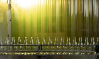 Product quality control officer in fruit juice production line Carry out an inspection of bottles used to contain fruit juices photo