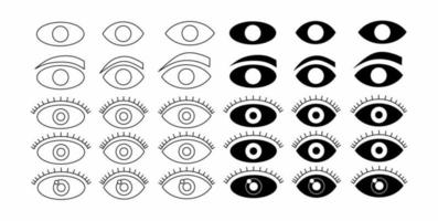 conjunto de iconos de ojos de silueta de línea aislado sobre fondo blanco vector