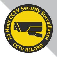 Symbols of logo for CCTV  sticker. Meaning of protect and recoard 24 hours of security surveillance. on isolated two tone white and gray background. vector