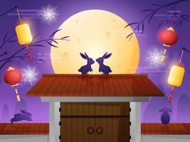 Mid Autumn Moon And Bunny Background vector