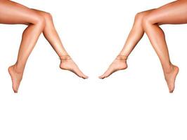 Beautiful smooth woman's legs after laser hair removal on the white background. Treatment, technology concept photo