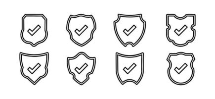 set of vector illustration Shield icon, Shield with check mark in line style isolated on white background