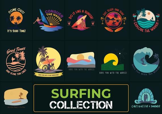 Surfing quotes and typographic design. Ready to print for apparel, poster, and illustration. Modern, simple, lettering t-shirt vector.