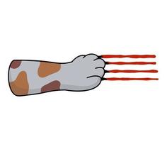 Grey cat foot. Scratch with blood trail. Aggression and injuries. Evil behavior of pet - Cartoon flat illustration vector