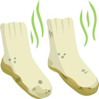 Dirty sock. Smelly feet. Sloppy clothes. Stinky toe. Grey Object for  washing. Cartoon flat illustration. Green wave. Bad stench 11081768 Vector  Art at Vecteezy