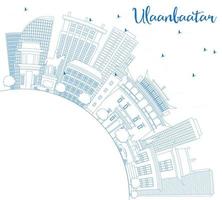 Outline Ulaanbaatar Skyline with Blue Buildings and Copy Space. vector