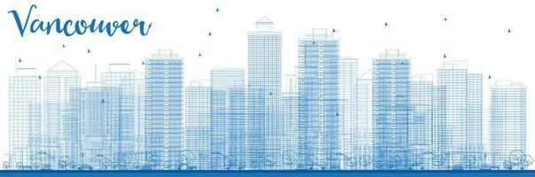 Outline Vancouver skyline with blue buildings. vector