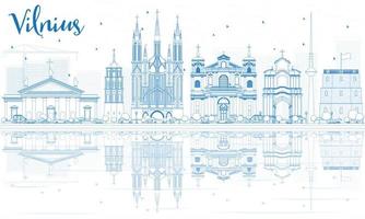 Outline Vilnius Skyline with Blue Landmarks and Reflections. vector