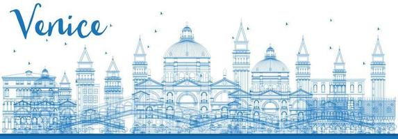 Outline Venice Skyline Silhouette with Blue Buildings. vector